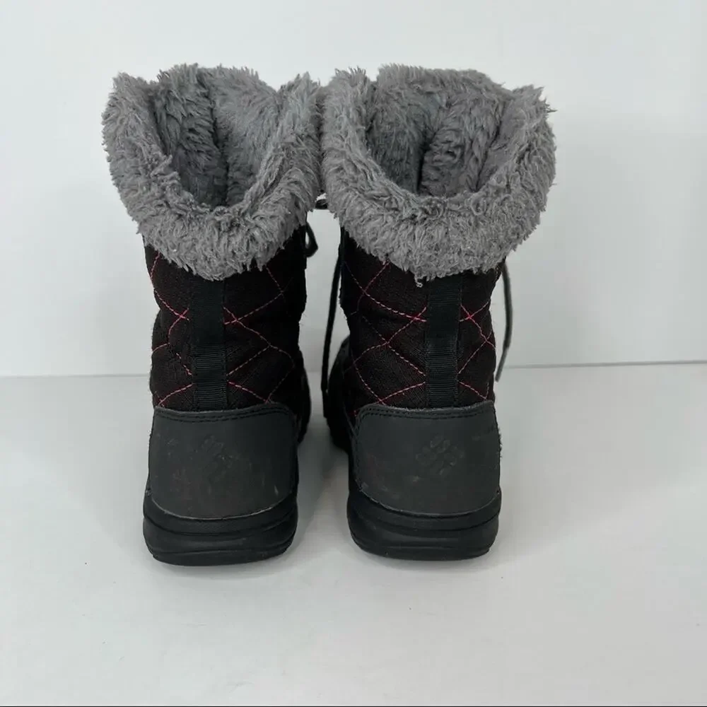 Columbia charcoal gray pink faux fur trim winter lace up ankle snow boots size 1